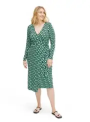NWT DVF For Target Long Sleeve Midi Arrow Geo Green Wrap Dress 1X