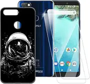 Astronaut Pattern Case Compatible with Infinix Note 5 X604 + [2 Pack] Screen Protector Tempered Glass, Shockproof Case Cover for Infinix Note 5 X604 (6 inch)