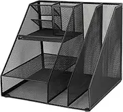 Zerodis Elegant Metal Mesh Desktop Archive Organizer for Domestic School, Black Iron