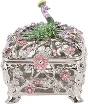 TREETDOBV Peacock Trinket Boxes，Keepsake Box，Jewelry Box， Hand Painted Exquisite Rhinestone Decoration Hinged Trinket Boxes Jewelry Box for Living Room