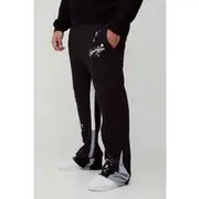Mens Black Plus Slim Stacked Flare Joggers With Gusset Panel