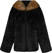 [Zylphorix] Men Hooded Casual Solid Furry Overcoat Open Front Classic Cozy Faux Fur Coat Winter Faux Fur Collar Warm Outerwear