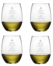 susquehanna Keep Calm & Get Lucky Set of 4 21oz Stemless Glasses