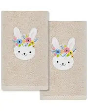 Linum Home Textiles Flower Crown Embroidered Luxury 100% Turkish Cotton Hand Towels (Set Of 2)