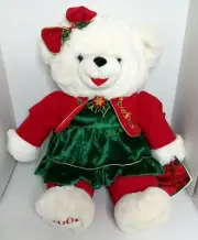 2001 Vintage Snowflake Teddy Plush White 22" Bear Christmas Red & Green Clothes