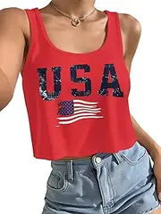 [KevaMolly] Women's Sexy 4th of July Crop Tank Shirts American Flag Patriotic Summer Sleeveless Graphic Tops for Teen Girls