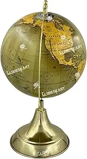 Educational/Antique Globe with Brass Antique Arc and Base/World Globe/Home Decor/Office Decor/Gift Item / 8 inches (Surahi) (Olive Green Gold)
