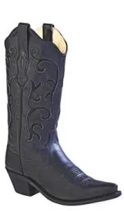 Old West Leather Black Snip Toe - Boot Ladies - Lf1579