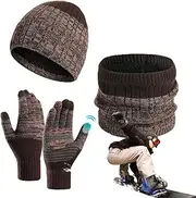[Generic] Hat Scarf Gloves Set | Fleece Lined Beanie Hat - Touch Screen Gloves Neck Gaiter, Hats and Gloves, Cold Weather Gear