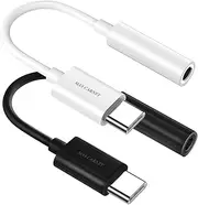 【2-Pack, Black + White】 MAS CARNEY USB Type C to 3.5 mm Female aux Adapter, HiFi Sound Headphone Jack, Compatible with Huawei Google Pixel Mi Moto Z Pro MacBook