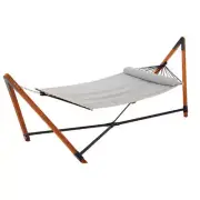 Gardeon Hammock Bed Outdoor Camping Timber With Stand Grey fabric,linen,wood Ham