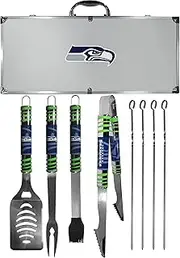 Siskiyou Unisex Denver Broncos 8 pc Tailgater BBQ Set F8BQ020-P, Unisex, Seattle Seahawks 8 pc Tailgater BBQ Set, F8BQ155, Gray, Set of 8