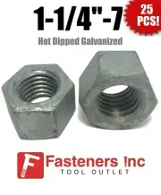 (Qty 25) 1-1/4"-7 Low Carbon Grade 2 Finished Hex Nuts Hot Dipped Galvanized