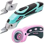 Pink Power Electric Fabric Scissors for Crafts, Sewing, Cardboard, Carpet & Scrapbooking - Heavy Duty Cutting Tool, Automatic Cordless Electric Scissors Fabric Cutter & Rotary Cutter Set (Aqua Splash)