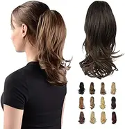 (33cm Claw Clip in, Black / Medium Chestnut Brown Mix) - Sofeiyan 33cm Ponytail Extension Long Curly Ponytail Clip in Claw Hair Extension Natural Looking Synthetic Hairpiece for Women (Black/Medium Chestnut Brown Mix)