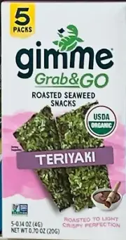 Gimme Grab & Go Roasted Seaweed Vegan Teriyaki Snacks 5 Oz 1 Box 5 Pack