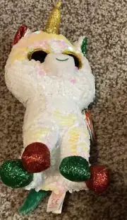 TY Christmas Flippables 6" STARDUST the Unicorn Beanie Baby Sequins Plush NWT