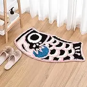 Cute Fish Bath Rug Mat Soft Non-Slip Bathroom Rug Japanese Style Koi Flag Floor Carpet for Shower Room, Water Absorbent Indoor Mats, Machine Washable 17.7"x33.4" (Black Pink)