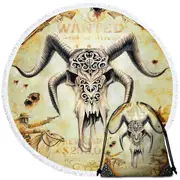 Cool Old Wild West Wanted Goat Skull Round Beach Towel