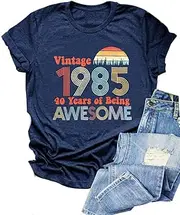 [FYAPHION] Vintage 1983 T Shirts for Women 40th Birthday Gifts Born in 1983 Shirt Retro Casual Short Sleeve Tee Tops
