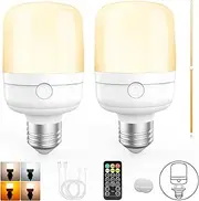 Eocean E27 Rechargeable Light Bulbs with Remote Control, Wireless Light Bulb with 5 Light Modes, Dimmable Battery Light Bulb, Magnetic Detachable Battery Operated Bulb for Wall Sconce and Lamp, 2 Pack