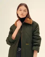 New BARBOUR Olive Woodhall Quilted Coat Size UK 16 EU 42 USA 12 XL Net a Porter