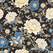 FLFK Floral Black and Gold Wallpaper, Peel and Stick, Removable Floral Mural for Living Room, Bedroom, Kitchen, Office, Apartment Decor 16"x64"