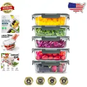 5 Pack Airtight Borosilicate Glass Meal Prep Containers - Microwave & Oven Safe