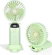 Cnkeeo Handheld Fan, Small Desk Fan 90° Foldable 5 Speeds Standing Fan with Base, Battery Operated Hanging Fan with Lanyard, USB Rechargeable Portable Fan for Home, Office, Travel, Outdoor, Indoor