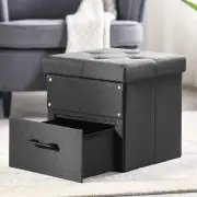 Otto & Ben Stockbox Ottoman with Storage Drawer, 15" Cube 15", Black