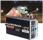 3000W Pure Sine Wave Power Inverter 12V/24V/48V/60V/72V DC to 110V/220V AC Converter Peak Power 6000W for RV Truck Off-Grid Solar Car Inverter with 2 AC Outlets, Cables Included,48V to 110V