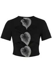 Giuseppe DI Morabito Cut-out Embellished Cotton T-shirt - Black - L (UK14 / L) L (UK14 / L)