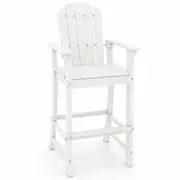 Costway 1.33M Tall Adirondack Bar Arm Chair Striped Outdoor Counter Height Stool w/Footrest White
