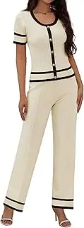 [ETOSELL] Women’s 2 Piece Outfits Sweaters Button Front Top Wide Leg Pants Cozy Knit Lounge Sets