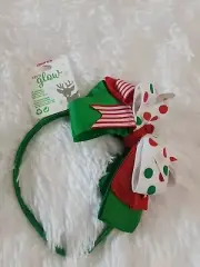 Claire's Let It Glow Girls Holiday Green Headband W/Red, White & Green Bow BNWT!