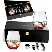 Stemless Wine Glasses Gift Set - Two | Hand Painted Large Premium Red and