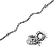 Barbell Bar 120Cm Standard Bar Curl Bar - Chrome - 2 Free Collars -Home Gym F...