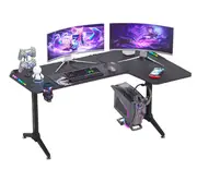 Large Standing Desk L Shaped, 60 Inch Gaming Desk, Rising Sit Stand Up Corner Desk with RGB LED Lights for Computer Home Office