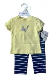 NWT Absorba Baby Boy Two Piece Yellow Blue Whale T-Shirt Striped Pant Set 3-6M