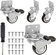Fulasun 4Pcs L Shaped Caster Wheel Set 1/1.5/2inch Soft Rubber Side Mount Caster Wheel 90° Right Angle Furniture Swivel Caster with Brake Silent Roller Caster 10kg Load Capacity for Cabinet
