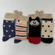 Disney by Junk Food Kids Shoe Size 9 - 2.5 Socks Four Pair Mickey Mouse Blue Red