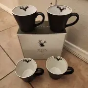 NEW S/4 Pottery Barn Rustic Forest STAG coffee mugs cups Cabin Alpine deer