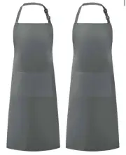 Utopia Kitchen 2 Pack Bib Aprons Adjustable w/2 Pockets Water & Oil Resist Gray