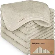 6-Pack Baby Wash Cloths - Organic Bamboo Baby Face Cloth, Baby Wash Cloth, Baby Towel, Bamboo Washcloths, Baby Essentials for Newborn, Kids, Baby Bath Face Towel, Soft Face Washers (Stone)