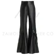 Leather Flare Pants for Women High Waist Black Wide Leg Retro Cargo Trousers