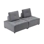 Foret 2pc Armless Seat Modular Extension Lounge Couch Velvet Sofa Light Grey