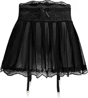 [Generic] Men's Woman's Lingerie Sheer Mini Skirt with Garters Belt Strappy Lace Trim Tulle Skirts Underwear