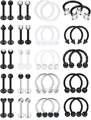 [Hoeudjo] 16G Surgical Steel Lip Rings Clear Diamond CZ Labret Studs Tragus Horseshoe Ring Helix Hoop Earring Body Jewelry Piercing Retainer for Women Men 8mm