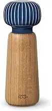Kähler Hammershoi Salt and Pepper Mill Made of Wood and Porcelain Head, Modern Spice Mill to Turn with Groove Design, Indigo, 18.5cm