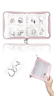 [Generic] Honwor Portable Transparent Jewelry Organizer Book with 70 Grids & 60 PVC Bags for Rings, Necklaces, Bracelets, Studs, Earrings - Anti-Oxidation, Zipper Closure, Travel-Friendly